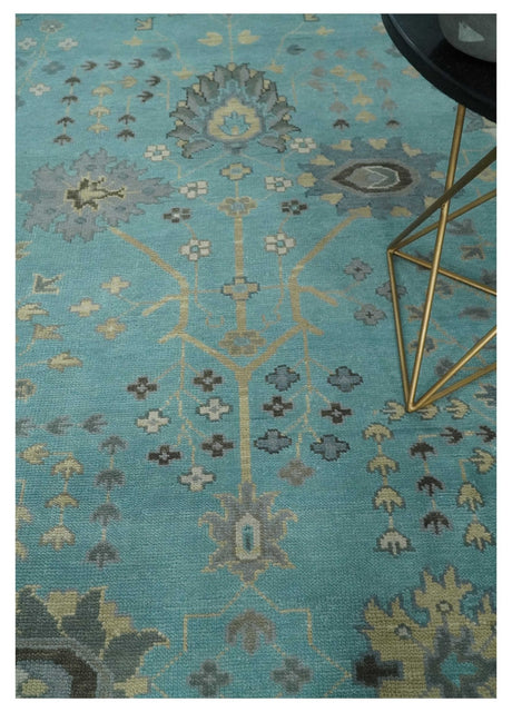 Antique Blue, Silver and Beige Hand Knotted Multi Size Traditional Floral Vintage Wool Area Rug