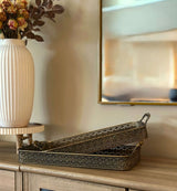 Antique Brass Filigree Serving Tray Set-Serving Tray-Parc Decor