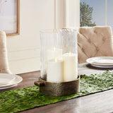 Antique Brass Hurricane Candle Holder with Hammered Glass-Candle Holder-Parc Decor