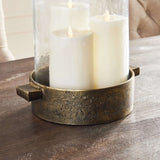 Antique Brass Hurricane Candle Holder with Hammered Glass-Candle Holder-Parc Decor