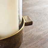 Antique Brass Hurricane Candle Holder with Hammered Glass-Candle Holder-Parc Decor