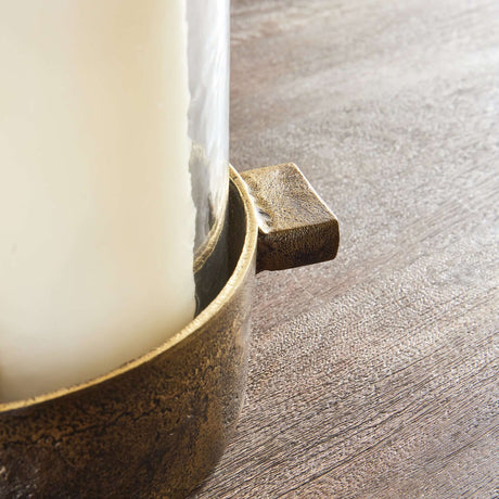 Antique Brass Hurricane Candle Holder with Hammered Glass-Candle Holder-Parc Decor