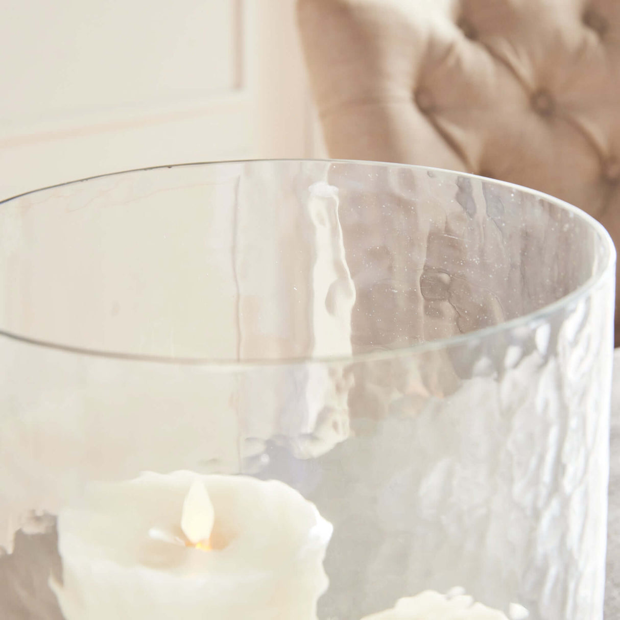 Antique Brass Hurricane Candle Holder with Hammered Glass-Candle Holder-Parc Decor