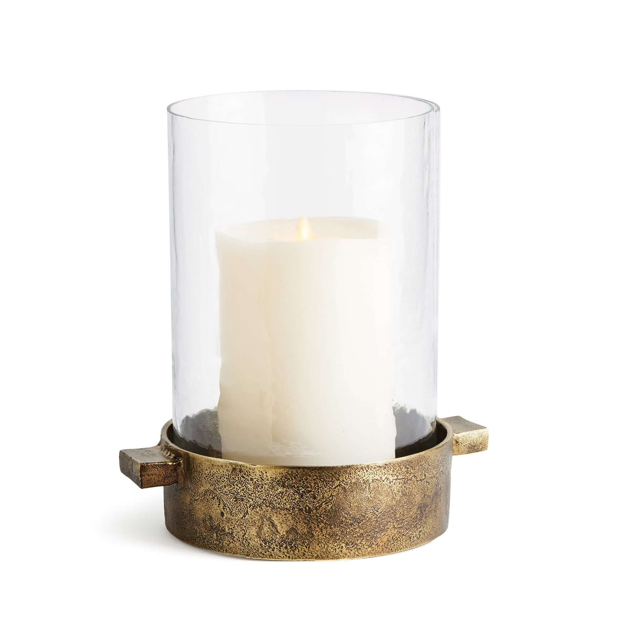 Antique Brass Hurricane Candle Holder with Hammered Glass-Candle Holder-Parc Decor