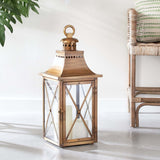 Antique Brass Lantern with Crossbar Glass and Hanging Ring-Lantern-Parc Decor