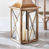Antique Brass Lantern with Crossbar Glass and Hanging Ring-Lantern-Parc Decor