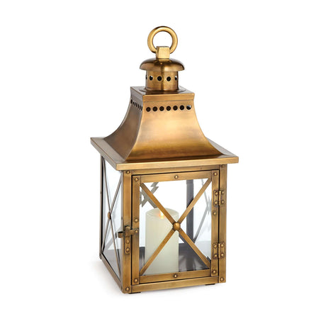 Antique Brass Lantern with Crossbar Glass and Hanging Ring-Lantern-Parc Decor