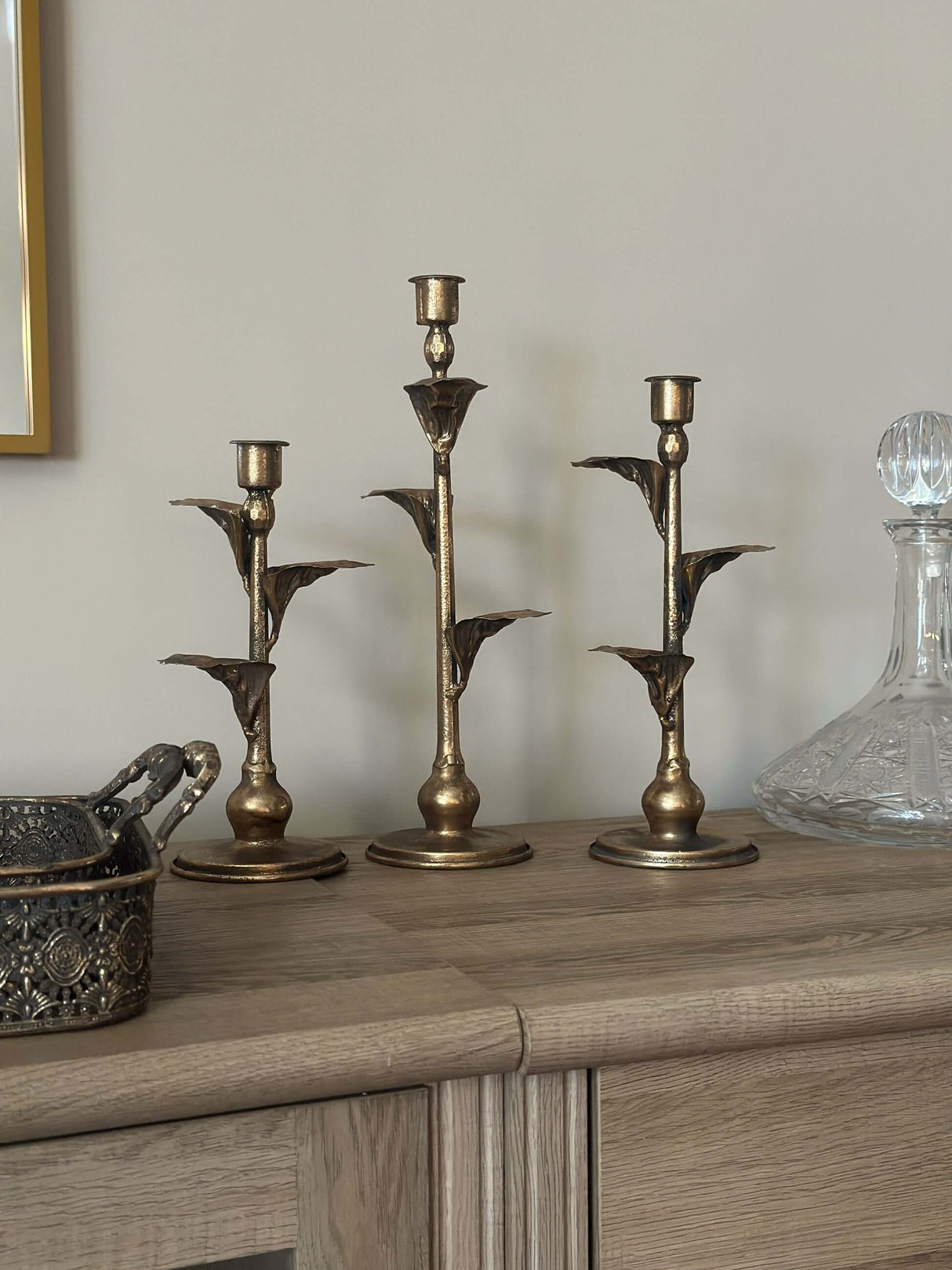 Antique Brass Leaf Candle Holders Set-Candle Holder-Parc Decor