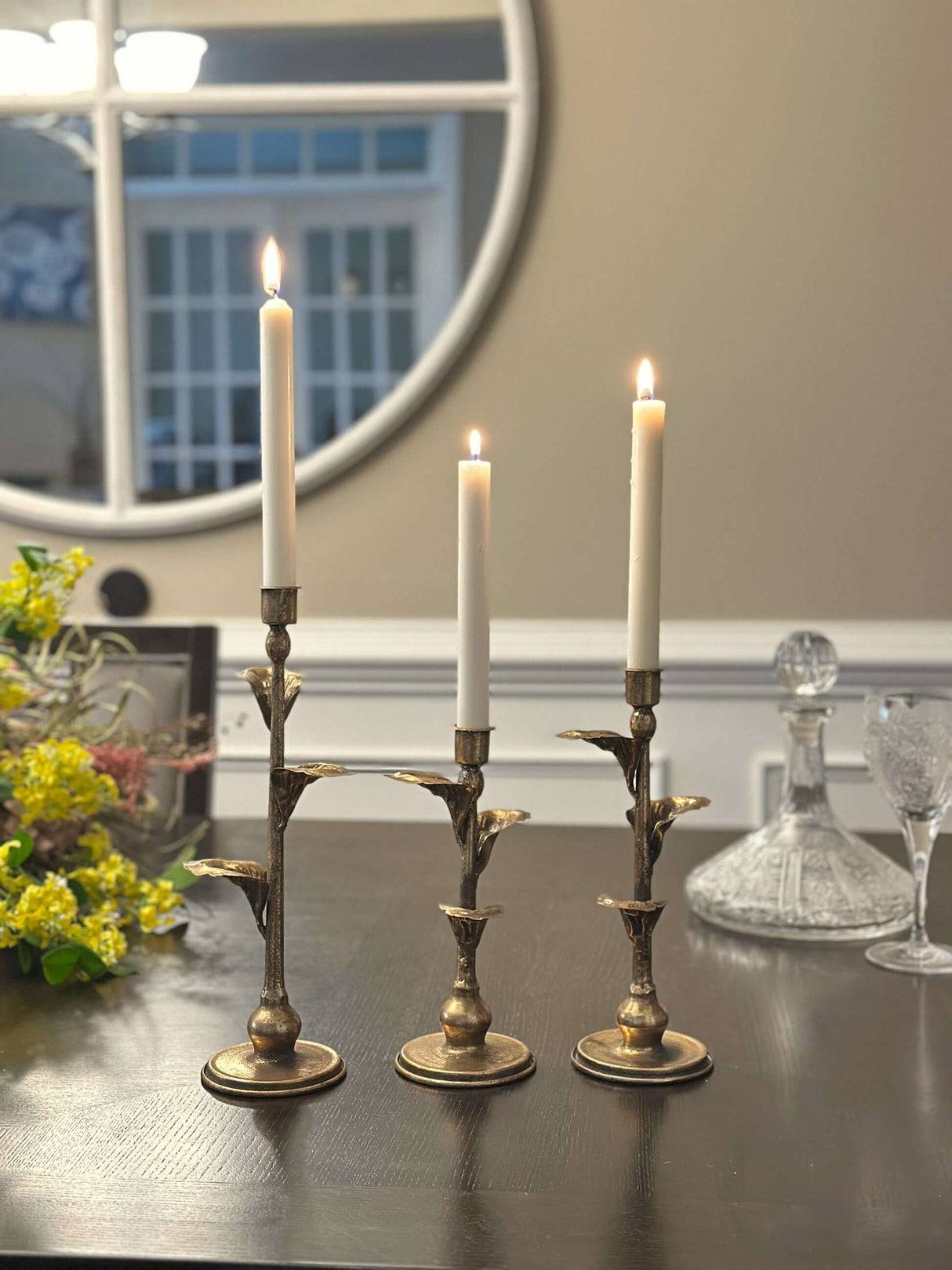 Antique Brass Leaf Candle Holders Set-Candle Holder-Parc Decor