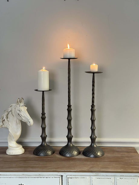 Antique Bronze Hammered Metal Candle Holders for Pillar Candles-Candle Holder-Parc Decor