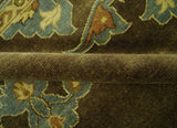 Antique Brown and Blue 8x10 Hand Knotted Heriz Serapi Medallion Area Rug | AC19810