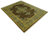 Antique Brown and Blue 8x10 Hand Knotted Heriz Serapi Medallion Area Rug | AC19810