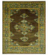 Antique Brown and Blue 8x10 Hand Knotted Heriz Serapi Medallion Area Rug | AC19810