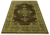Antique Brown and Blue 8x10 Hand Knotted Medallion Wool Area Rug