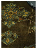 Antique Brown and Blue 8x10 Hand Knotted Medallion Wool Area Rug