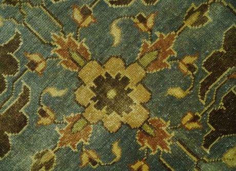 Antique Brown and Blue 8x10 Hand Knotted Medallion Wool Area Rug