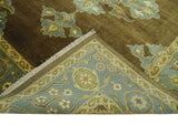 Antique Brown and Blue 8x10 Hand Knotted Medallion Wool Area Rug