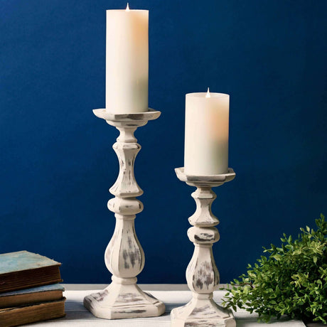 Antique Candle Holders in Weathered Stone (Set of 2)-Lighting-Parc Decor