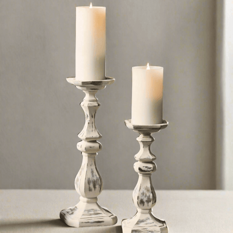 Antique Candle Holders in Weathered Stone (Set of 2)-Lighting-Parc Decor