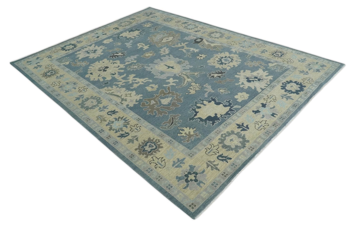 Antique Charcoal and Beige Hand Knotted Traditional Oushak Wool Area Rug