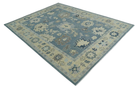 Antique Charcoal and Beige Hand Knotted Traditional Oushak Wool Area Rug