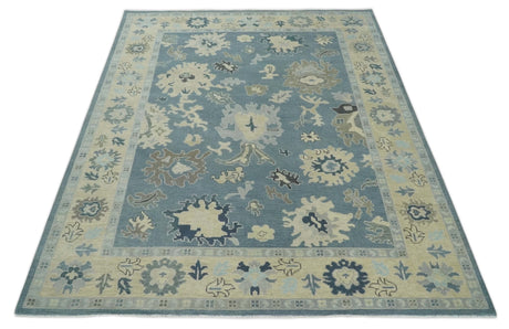 Antique Charcoal and Beige Hand Knotted Traditional Oushak Wool Area Rug
