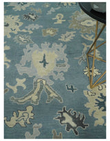 Antique Charcoal and Beige Hand Knotted Traditional Oushak Wool Area Rug