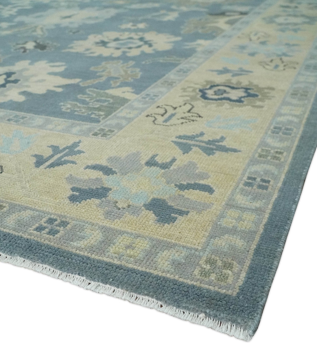 Antique Charcoal and Beige Hand Knotted Traditional Oushak Wool Area Rug