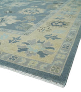 Antique Charcoal and Beige Hand Knotted Traditional Oushak Wool Area Rug