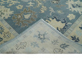 Antique Charcoal and Beige Hand Knotted Traditional Oushak Wool Area Rug