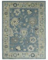 Antique Charcoal and Beige Hand Knotted Traditional Oushak Wool Area Rug