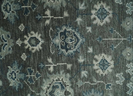 Antique Charcoal And Silver Hand Knotted Oushak Traditional Wool Rug