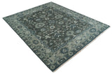 Antique Charcoal And Silver Hand Knotted Oushak Traditional Wool Rug