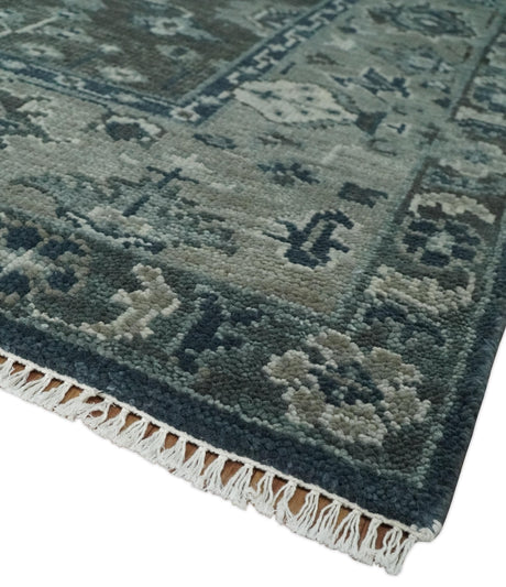 Antique Charcoal And Silver Hand Knotted Oushak Traditional Wool Rug