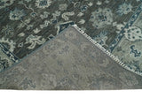 Antique Charcoal And Silver Hand Knotted Oushak Traditional Wool Rug