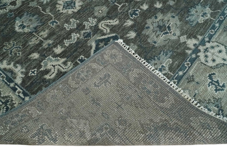 Antique Charcoal And Silver Hand Knotted Oushak Traditional Wool Rug