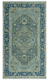 Antique design Gray, Olive and Blue Traditional Hand Knotted Custom Made wool Rug