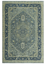 Antique design Gray, Olive and Blue Traditional Hand Knotted Custom Made wool Rug