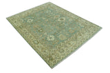 Antique design Green and Beige Traditional Oriental Oushak Custom Made wool area rug