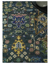 Antique Design Hand Knotted Charcoal, Green Moss and Blue Oushak Custom Made Rug