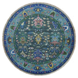 Antique Design Hand Knotted Charcoal, Green Moss and Blue Oushak Custom Made Rug