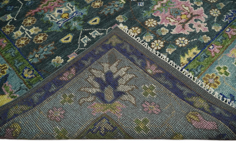 Antique Design Hand Knotted Charcoal, Green Moss and Blue Oushak Custom Made Rug