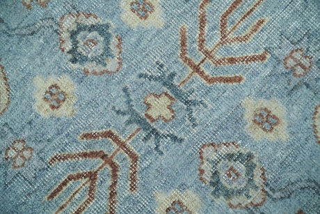 Antique Distressed finished Aqua, Beige and Brown Hand Knotted Low Pile Wool Area Rug