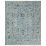 Antique Distressed finished Aqua, Beige and Brown Hand Knotted Low Pile Wool Area Rug