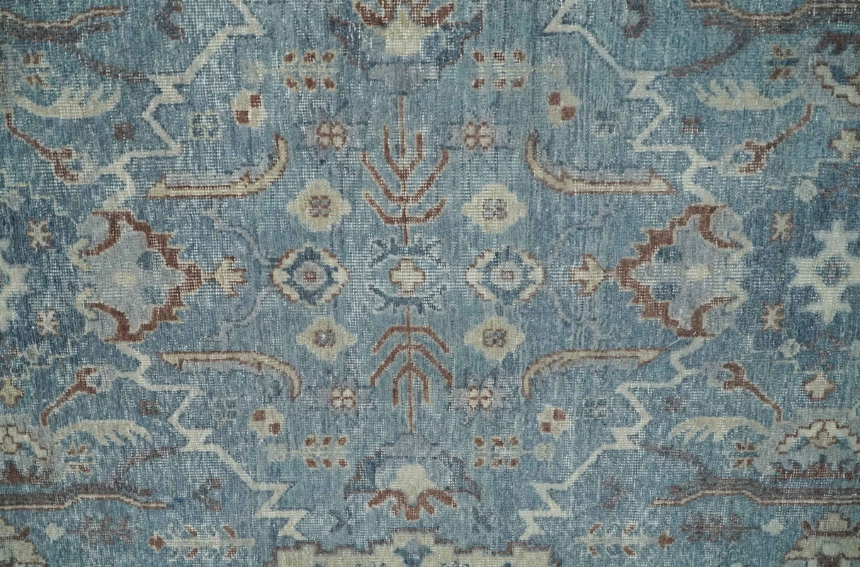 Antique Distressed finished Blue, Beige and Brown Hand Knotted Oxidized 8x10 wool Area Rug