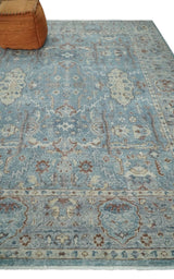 Antique Distressed finished Blue, Beige and Brown Hand Knotted Oxidized 8x10 wool Area Rug