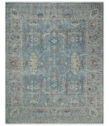 Antique Distressed finished Blue, Beige and Brown Hand Knotted Oxidized 8x10 wool Area Rug