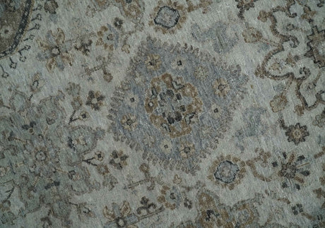 Antique Distressed finished Look Ivory, Charcoal and Beige Custom Made wool Area Rug