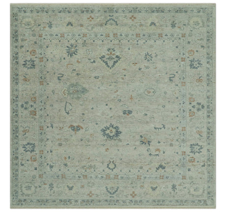 Antique Distressed look Beige and Charcoal Low Pile Multi Size Oushak wool Area Rug