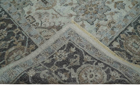 Antique Distressed style Ivory, Charcoal and Beige Low Pile 8x10 wool Area Rug